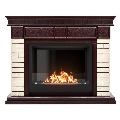 Каминокомплект: Биокамин Firelight BFP/P-2520, портал Bricks 25 камень бежевый, шпон темный дуб Каминокомплект: Биокамин Firelight BFP/P-2520, портал Bricks 25 камень бежевый, шпон темный дуб