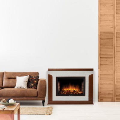 Каминокомплект: Очаг Electrolux EFP/P-3020LS, портал Prestigio 30 камень белый, шпон дуб Каминокомплект: Очаг Electrolux EFP/P-3020LS, портал Prestigio 30 камень белый, шпон дуб
