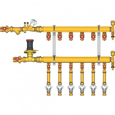 Узел коллекторный Giacomini отопления этажный, подключение тип B3 1quot; x 3/4quot; / 6, GE553Y156
