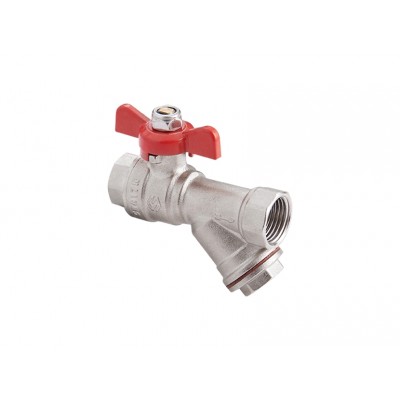 Кран шаровой латунный MVI с фильтром DN15 PN25 вн-вн, бабочка, полнопроходной